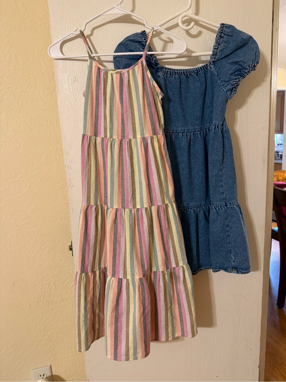 Girls' Pastel Stripe Sundress - Pink, Yellow, Green, Blue and blue Jean Dress